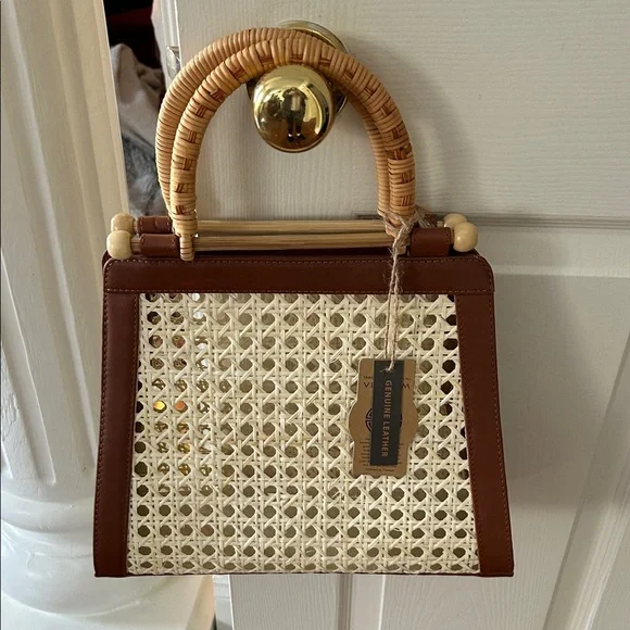 Brown and Cream Woven Handbag - Picture 1 of 4